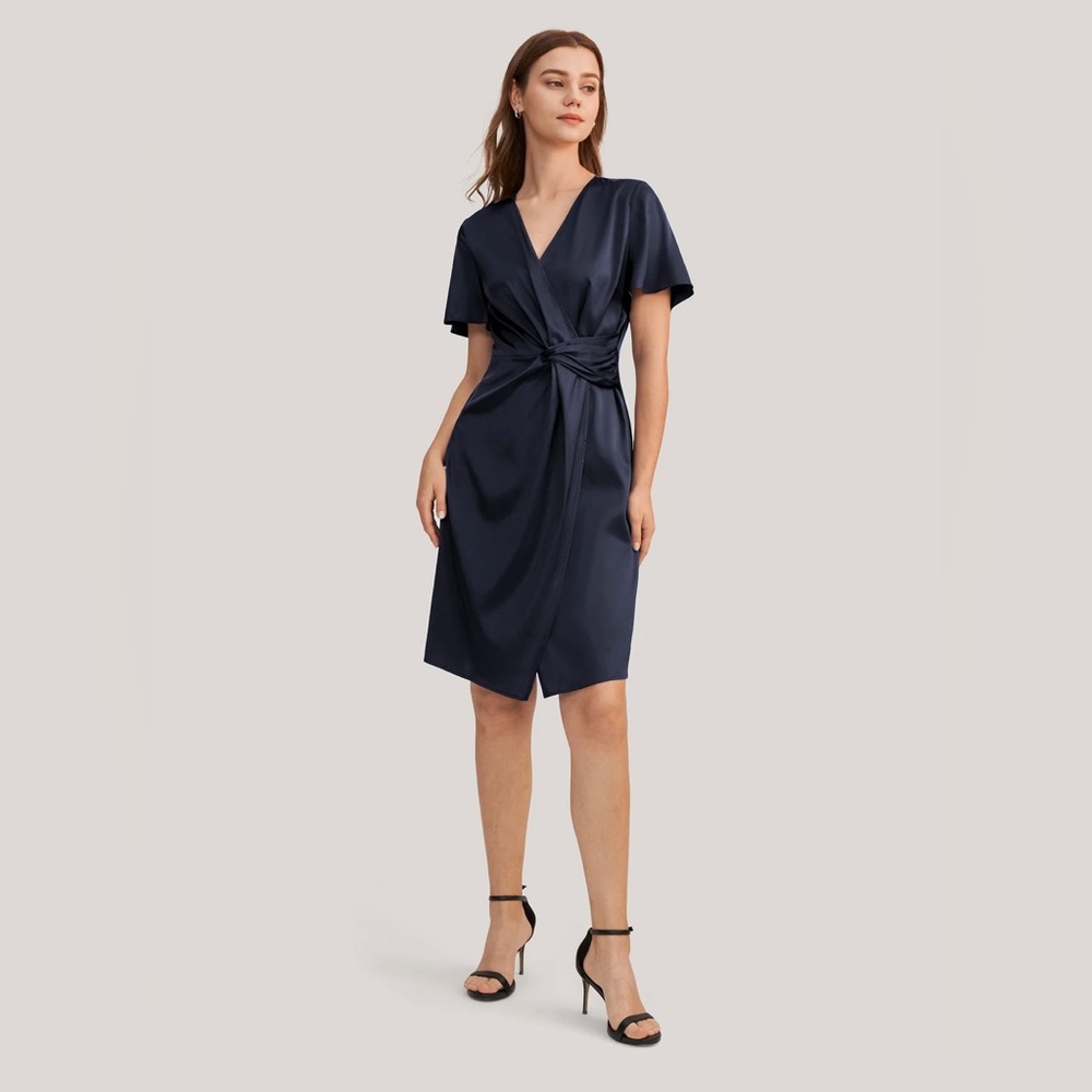 Lilysilk Mulberry Silk Navy Wrap Dress